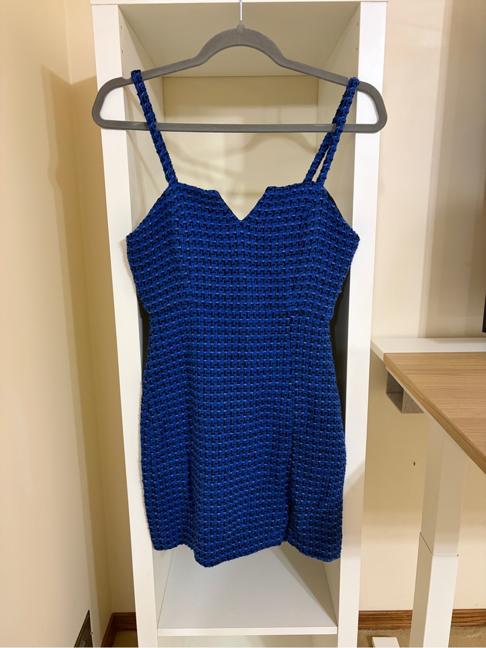Zara Royal Blue tweed Spaghetti-Strap Mini Dress